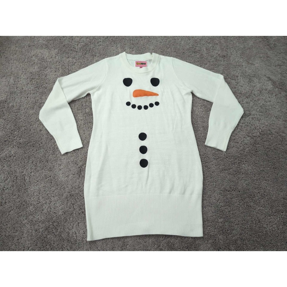 Tipsy‎ Elves Ugly Sweater Dress Womens L White Long Sleeve Snowman Holiday